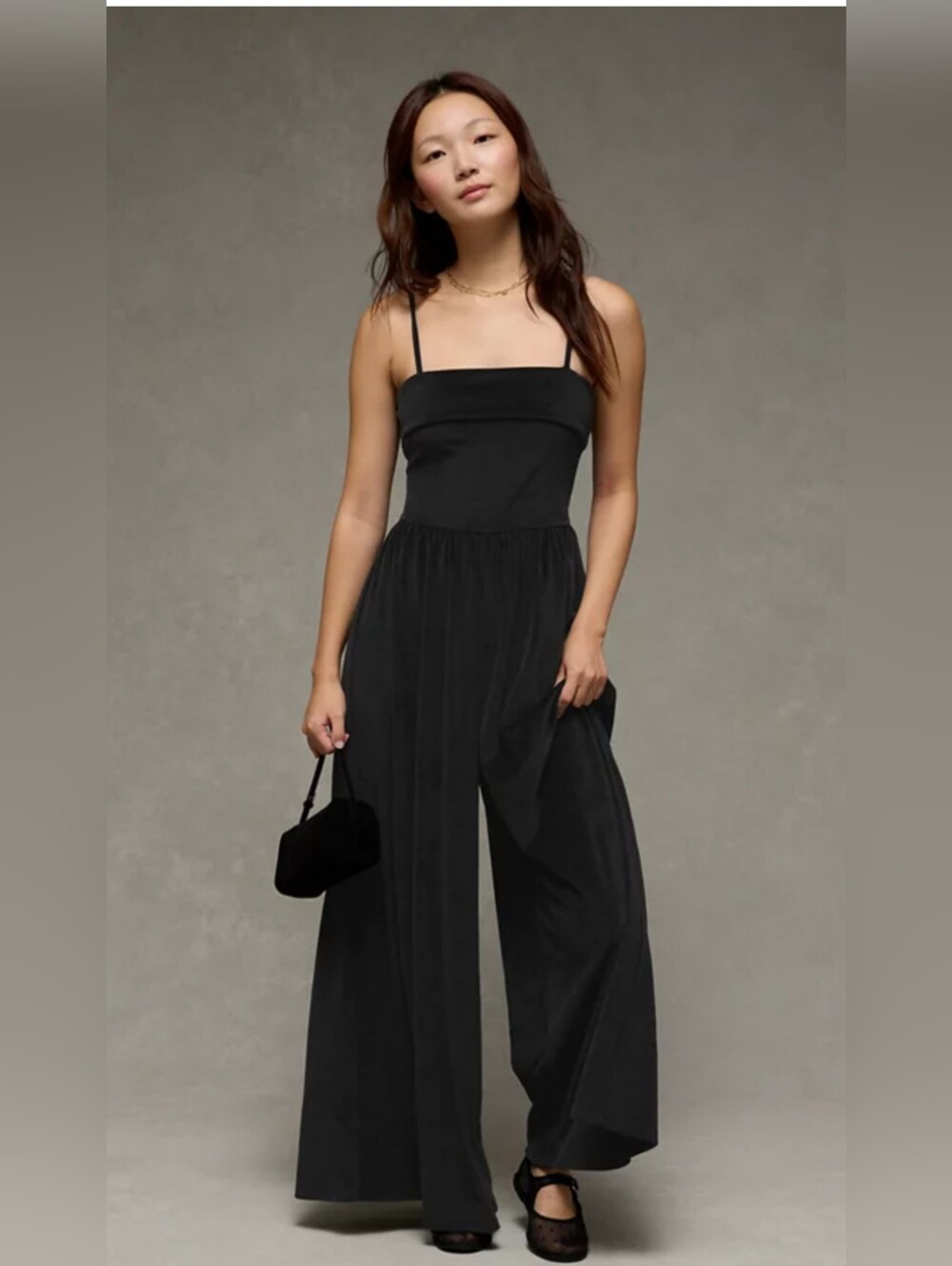 American Eagle black velvet wide leg jumpsuit Size Medium